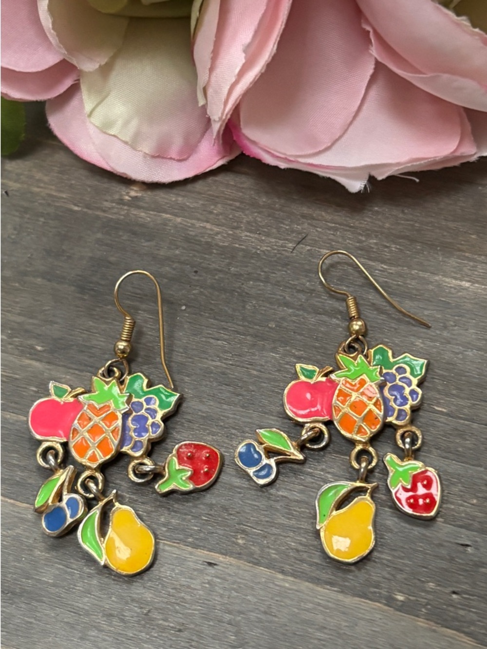 Berebi Colorful Fruit Charm Dangle Earrings, Vintage